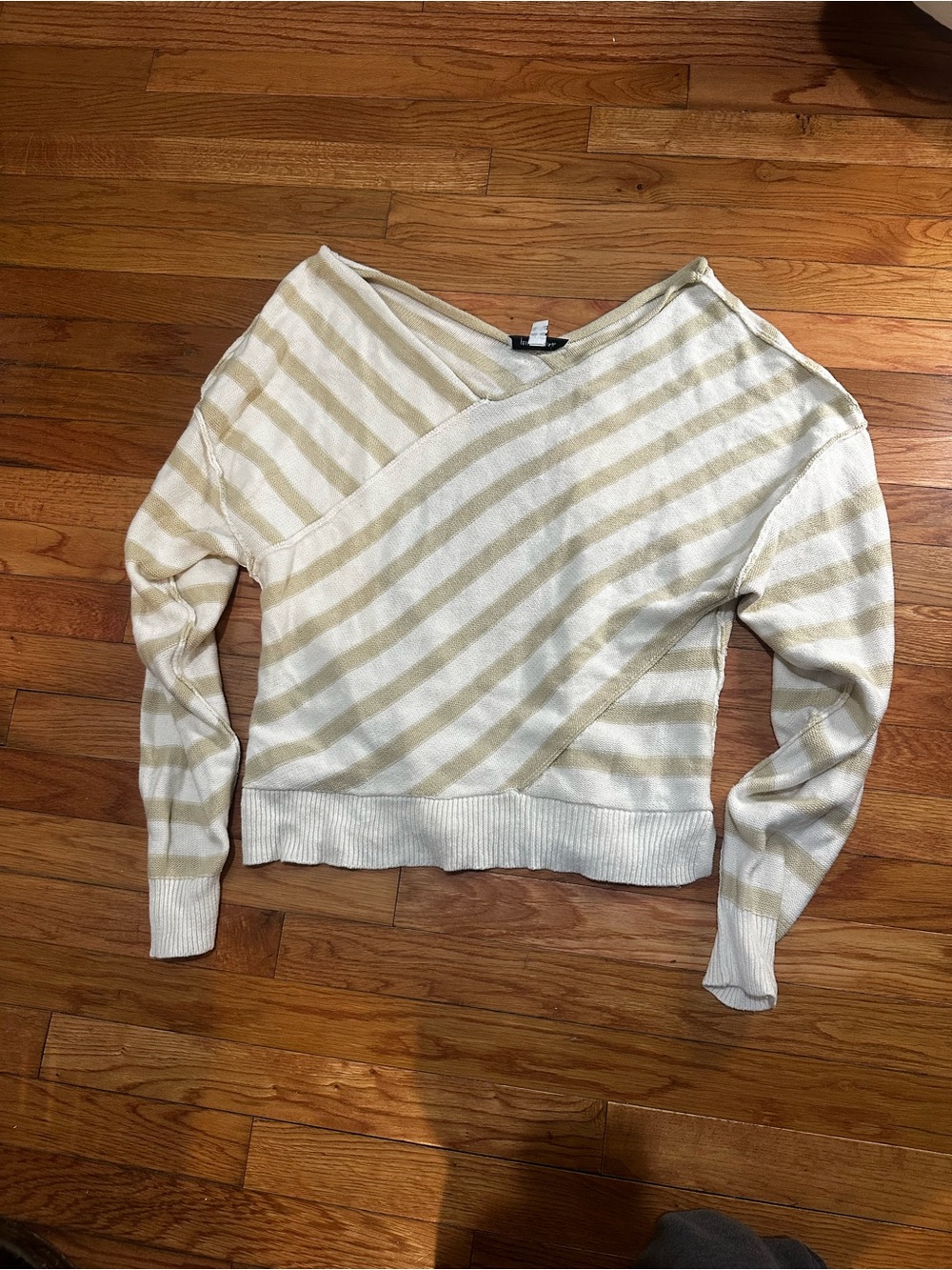 Peace Love World White & Beige Stripe Sweater Off Shoulder Overlap M